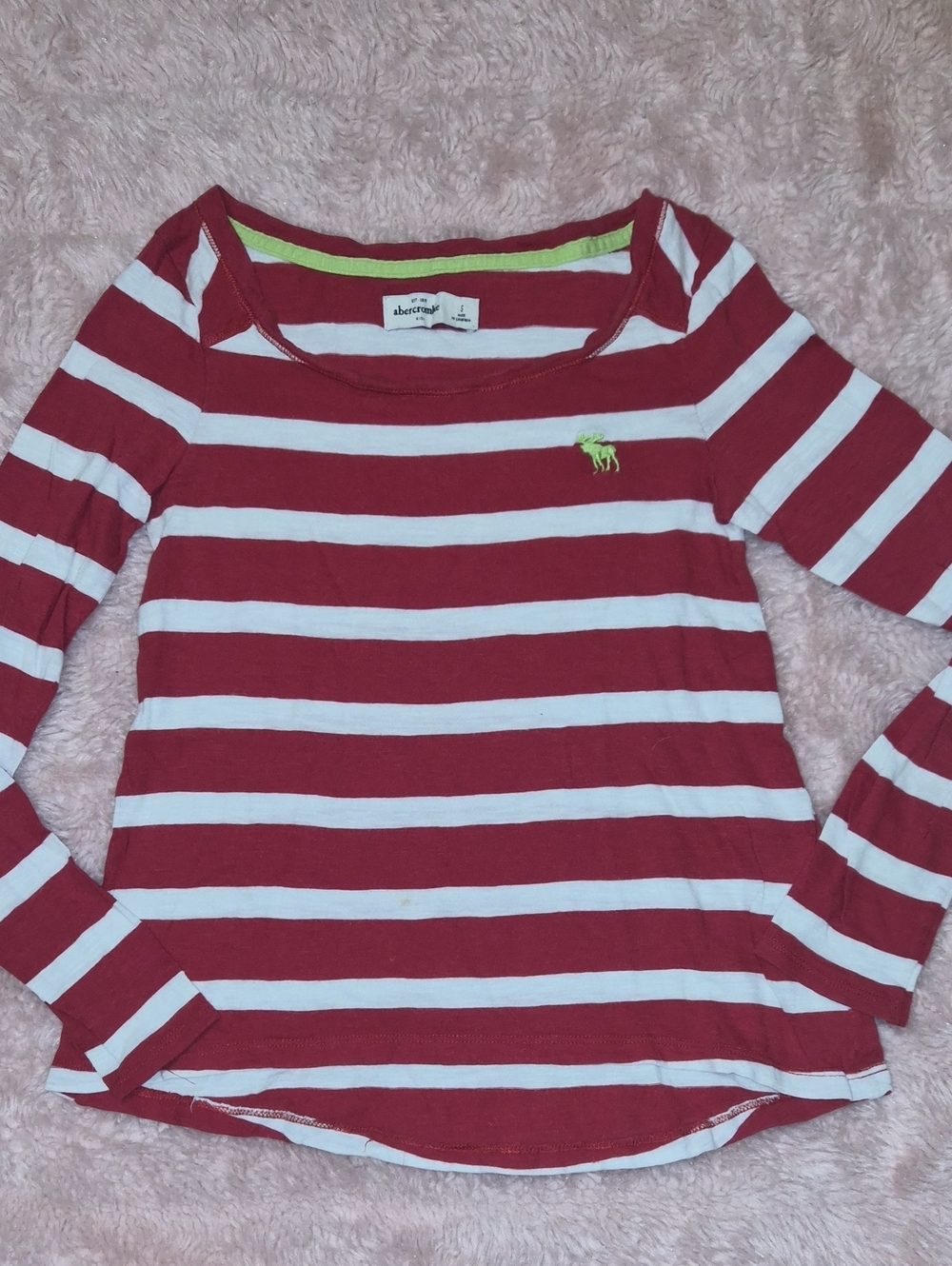 Abercrombie & Fitch Red and White Striped Long Sleeve Tee